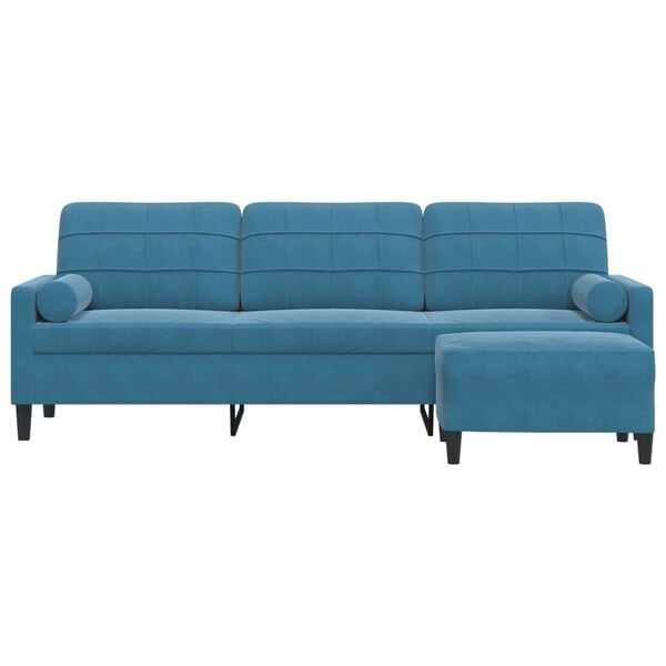 vidaXL 3-personers sofa med fodskammel 210 cm velour blå