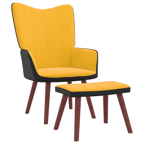 vidaXL l&aelig;nestol med fodskammel fl&oslash;jl og PVC sennepsgul