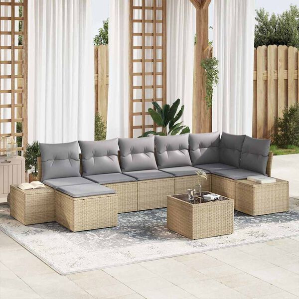vidaXL Havesofa S&aelig;t med pude 8 pcs Beige polyrattan