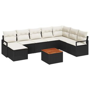 vidaXL Havesofa S&aelig;t med opbevaring 9 pcs Sort og Cream polyrattan