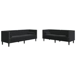 vidaXL 2-personers Chesterfield-sofas&aelig;t med puder fl&oslash;jl sort