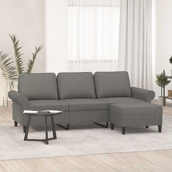 vidaXL 3-personers sofa med fodskammel 180 cm stof M&oslash;rkegr&aring;