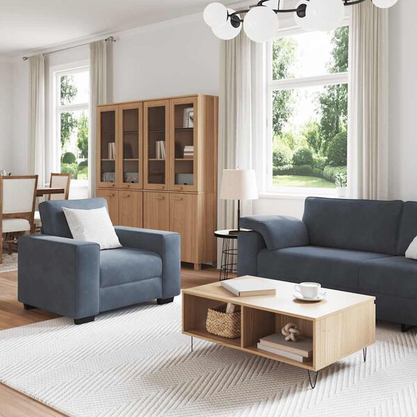 vidaXL sofas&aelig;t 3 dele med hynder velour m&oslash;rkegr&aring;