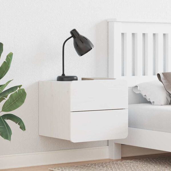 vidaXL Sengebord med skuffe Hvid 39 x 34 x 33 cm Massivt fyrretræ