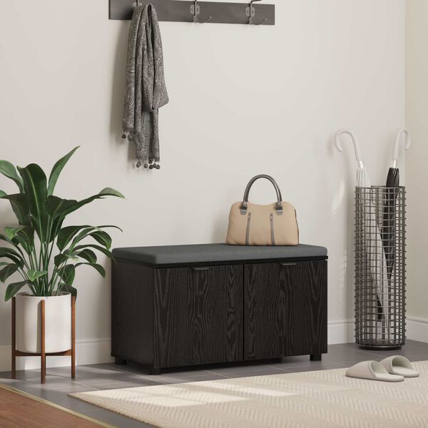 vidaXL Hallb&aelig;nk med pude med opbevaring Sort eg 80 x 46 x 46 cm