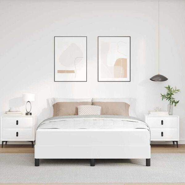 vidaXL Sengestel med madras Ren Hvid 140 x 190 cm Stof