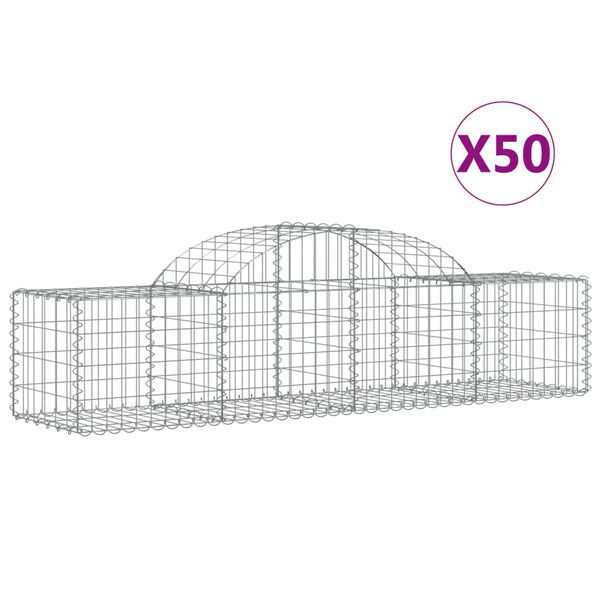 vidaXL buede gabionkurve 50 stk. 200x50x40/60 cm galvaniseret jern