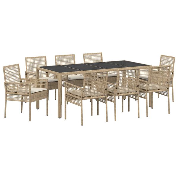 vidaXL Have Spisebordss&aelig;t 9 pcs Beige polyrattan