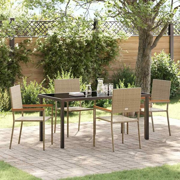 vidaXL Have Spisebordss&aelig;t med pude 5 pcs Beige polyrattan