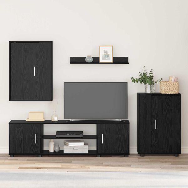 vidaXL TV-m&oslash;bels&aelig;t V&aelig;gmonteret 4 pcs Sort eg Konstrueret tr&aelig;