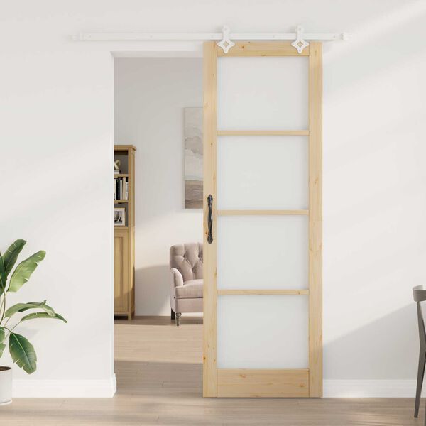 vidaXL Skyded&oslash;r Naturfarvet 78 x 232 cm Massivt fyrretr&aelig; og glas