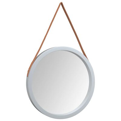 vidaXL vægspejl med strop Ø 55 cm sølvfarvet