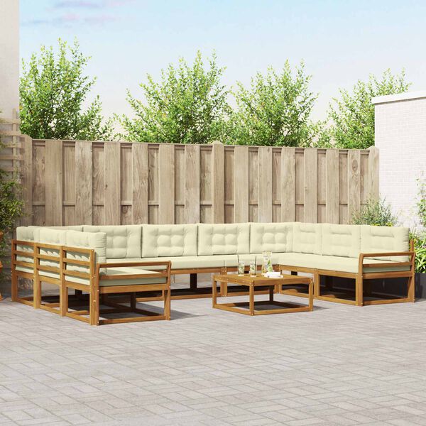 vidaXL Udend&oslash;rs sofagruppe med pude 10 pcs Naturlig og Fl&oslash;de