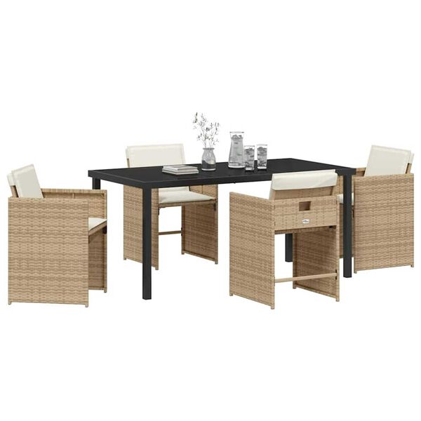 vidaXL Have Spisebordss&aelig;t 5 pcs Beige polyrattan