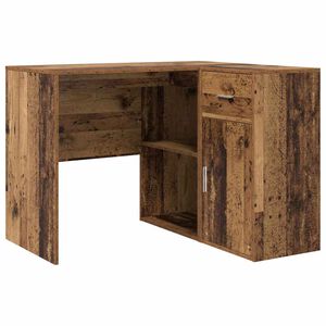 vidaXL Hj&oslash;rneskrivebord med skuffe Gammelt tr&aelig; 102 x 88 x 75 cm
