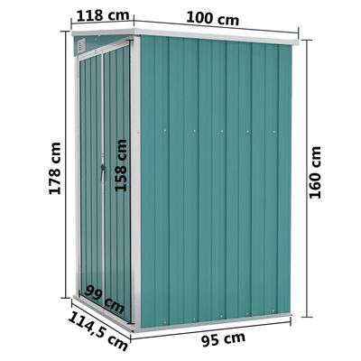 vidaXL vægmonteret haveskur 118x100x178 cm galvaniseret stål grøn