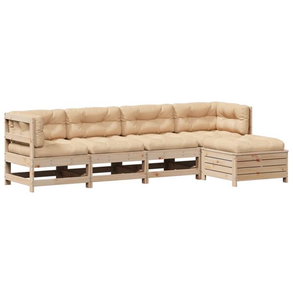 vidaXL lounges&aelig;t til haven 5 dele med hynder massivt fyrretr&aelig;