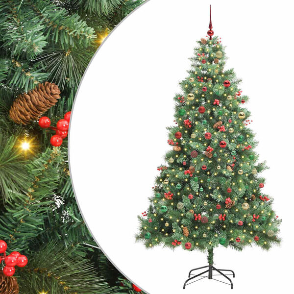 vidaXL Kunstigt juletr&aelig; med LED -strimmellys Gr&oslash;n 240 cm PVC og metal