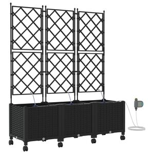 vidaXL Havekrukke med vanding og hjul 3 stk. Sort 120 x 40 x 148 cm PP