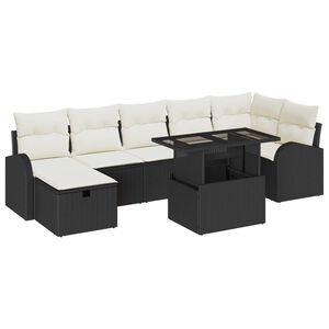 vidaXL Havesofa S&aelig;t med pude med opbevaring 8 pcs Sort Poly rattan