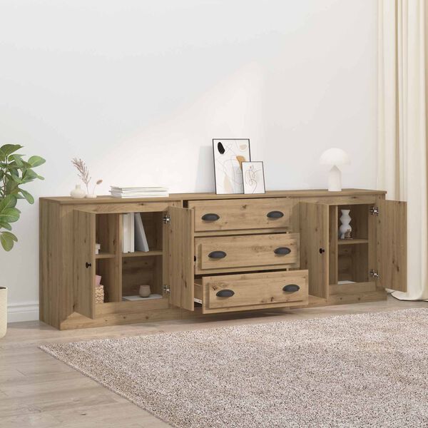 vidaXL Sideboards med skuffe 3 pcs Artisan Egetr&aelig; 70 x 35,5 x 67,5 cm