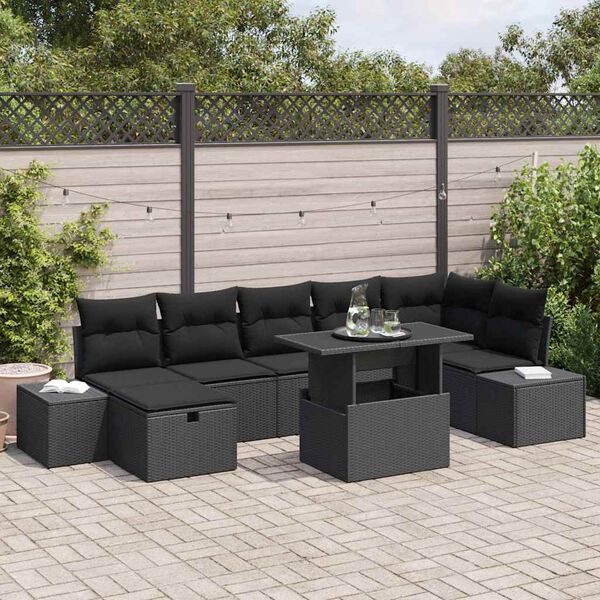 vidaXL Havesofa S&aelig;t 8 pcs Sort polyrattan