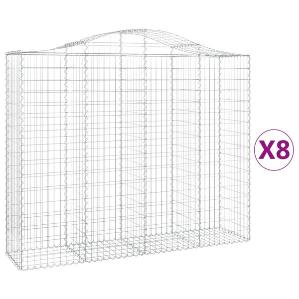 vidaXL buede gabionkurve 8 stk. 200x50x160/180 cm galvaniseret jern