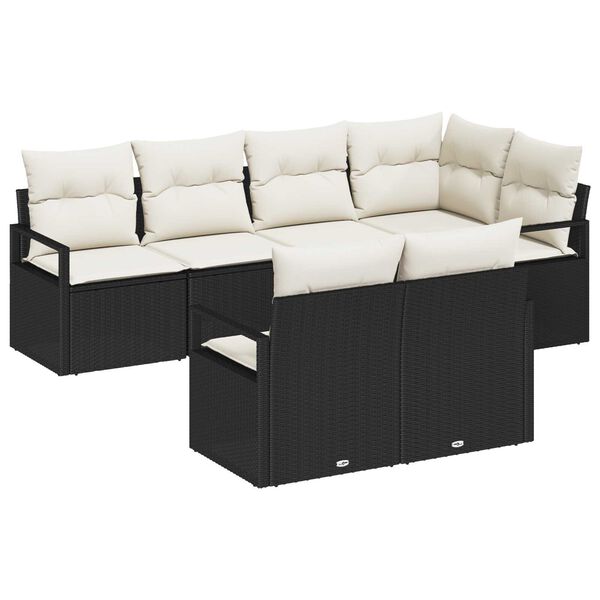 vidaXL Havesofa S&aelig;t med pude 7 pcs Sort og Hvid polyrattan