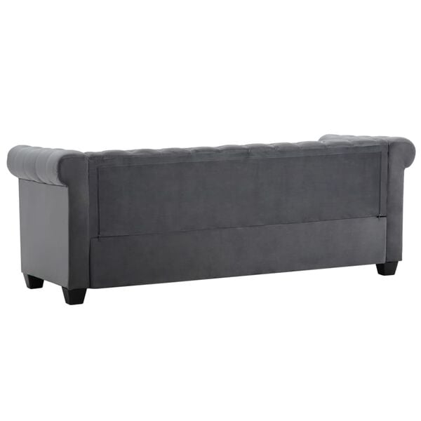 vidaXL 3-personers chesterfieldsofa fløjlsbeklædning 199 x 75 x 72 cm grå