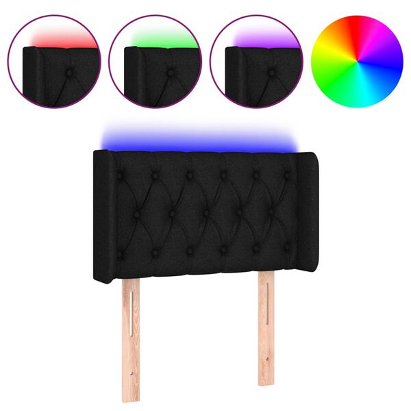 vidaXL sengegavl med LED-lys 83x16x78/88 cm stof sort