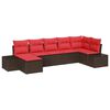 vidaXL Havesofa S&aelig;t 7 stk. Brun og R&oslash;d polyrattan