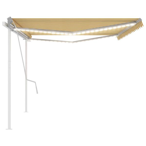 vidaXL markise med LED-lys 5x3 m manuel betjening gul og hvid