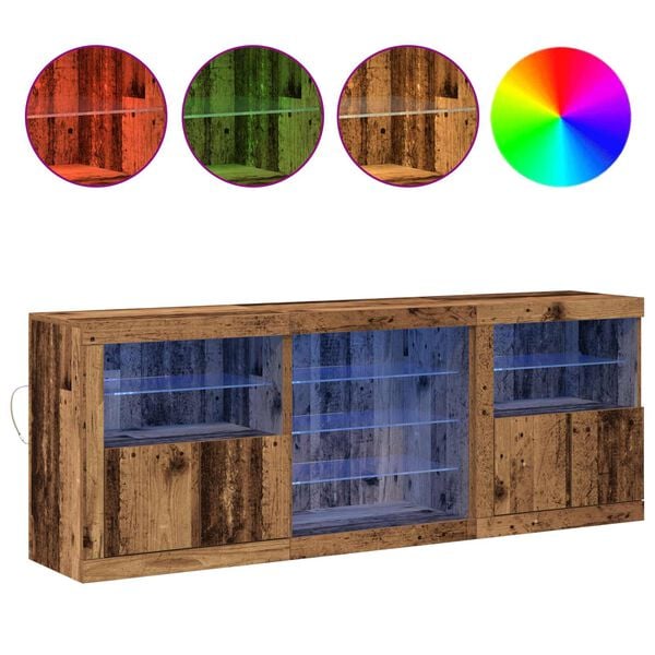 vidaXL LED Sideboard Gammelt tr&aelig; 181,5 x 37 x 67 cm Konstrueret tr&aelig;