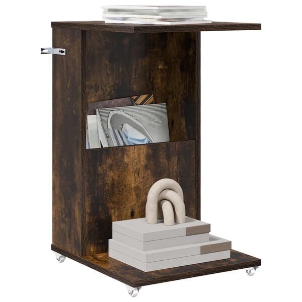 vidaXL Sidebord med hjul R&oslash;get eg 40 x 35 x 60 cm Konstrueret tr&aelig;