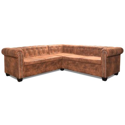 vidaXL 5-personers sofa i Chesterfield-look kunstlæder brun