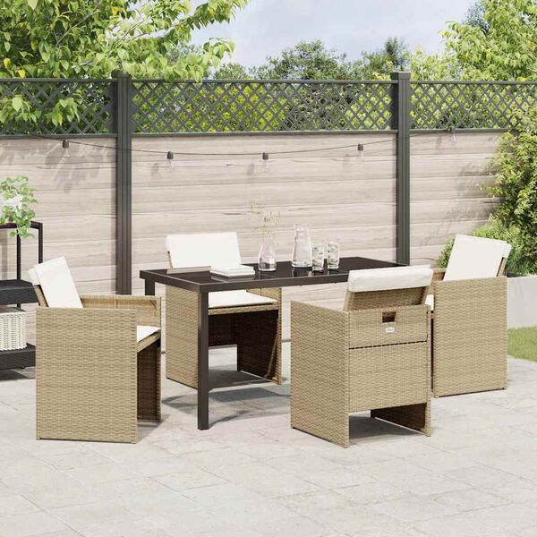 vidaXL Have Spisebordss&aelig;t med pude 5 pcs Beige polyrattan
