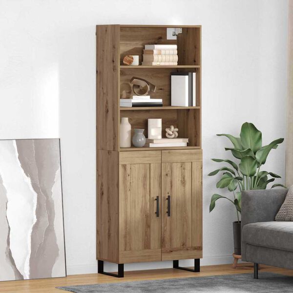 vidaXL Highboard Artisan Egetr&aelig; 69,5 x 34 x 180 cm Konstrueret tr&aelig;