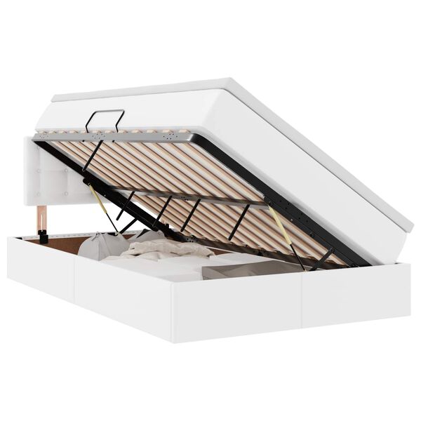 vidaXL Seng med opbevaring og LED Ren Hvid 120 x 200 cm Faux l&aelig;der