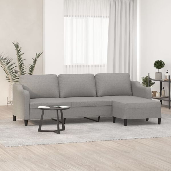 vidaXL 3-personers sofa med fodskammel 210 cm stof Lysegr&aring;