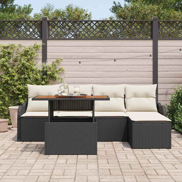 vidaXL Havesofa Sæt med opbevaring 6 pcs Sort Poly rattan