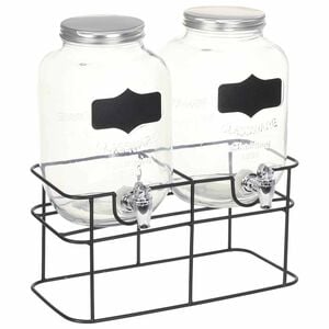 vidaXL drikkevaredispensers&aelig;t 2 stk. med stativ 2 x 4 l glas