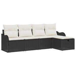 vidaXL Havesofa S&aelig;t med pude 5 pcs Sort og cremefarvet Poly rattan