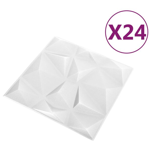vidaXL V&aelig;gpaneler 24 pcs Diamond Hvid 50 x 50 cm XPS Skum