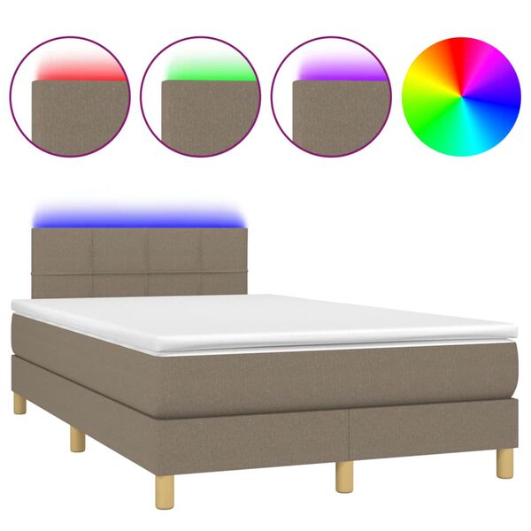 vidaXL kontinentalseng med LED-lys 120x190 cm stof gr&aring;brun