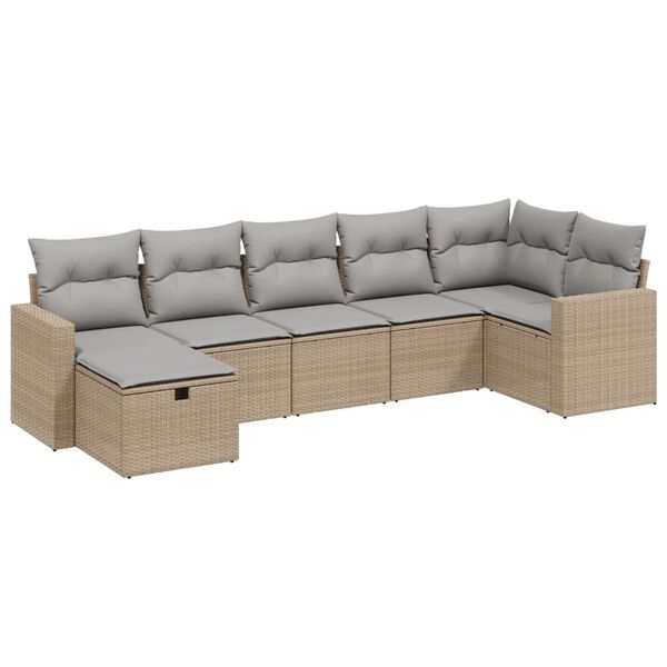 vidaXL havesofas&aelig;t 7 dele med hynder polyrattan beige