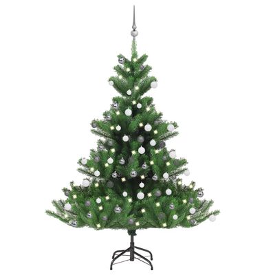 vidaXL kunstigt juletræ nordmannsgran LED og kuglesæt 150 cm grøn