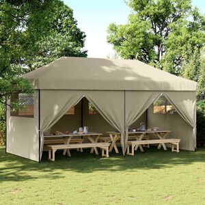vidaXL foldbart pop up-festtelt med 4 sidev&aelig;gge gr&aring;brun