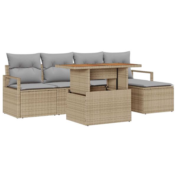 vidaXL Havesofa S&aelig;t med opbevaring 6 pcs Beige Poly rattan