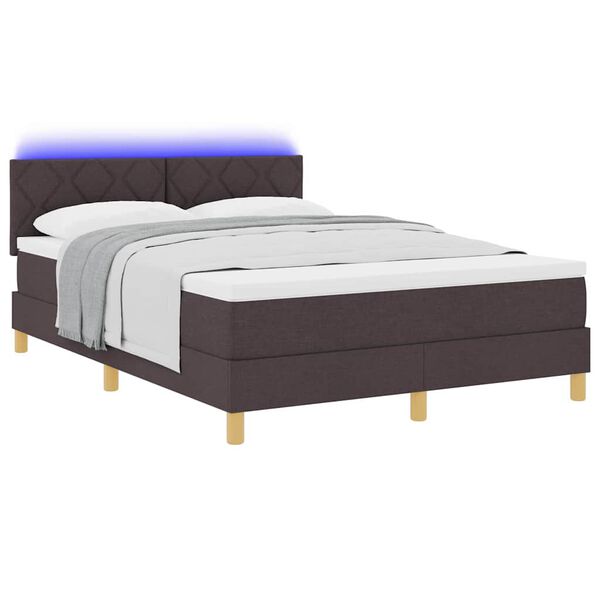 vidaXL LED Box Spring Bed med madras M&oslash;rk Brun 140 x 190 cm Stof