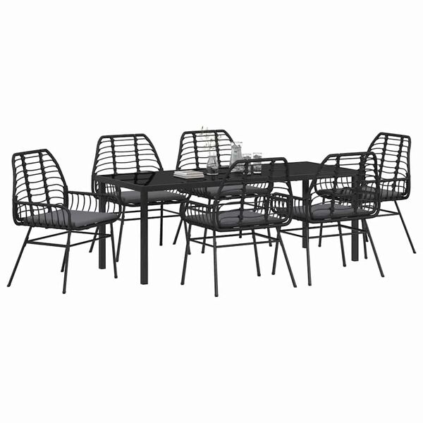 vidaXL Have Spisebordss&aelig;t 7 pcs Sort polyrattan